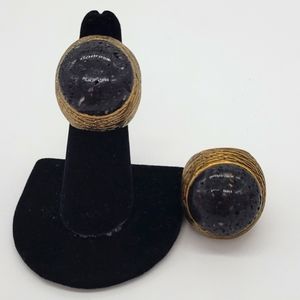 Vita Fede Black Gray Vulcan Pietro Tarnished 24k Yellow Gold-Plated Ring New